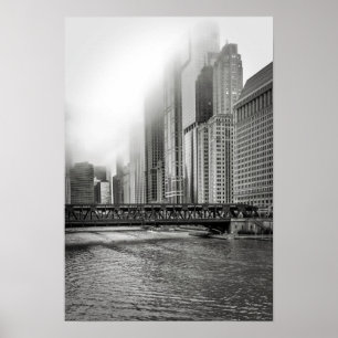 Black and White Chicago City View Photo Print Poster