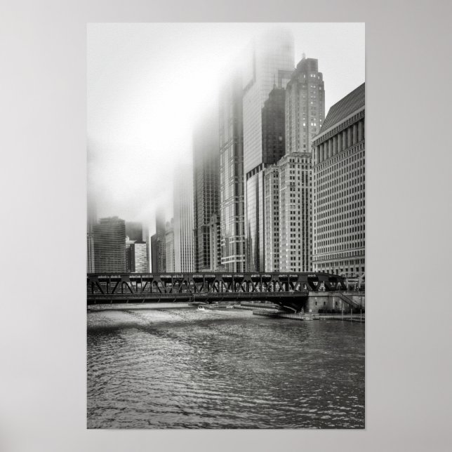 Black and White Chicago City View Photo Print Poster (Framsidan)