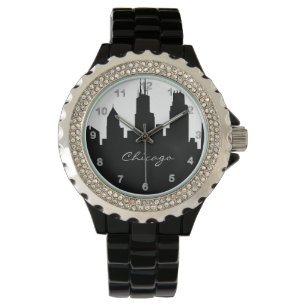 Black and White Chicago Skyline Armbandsur