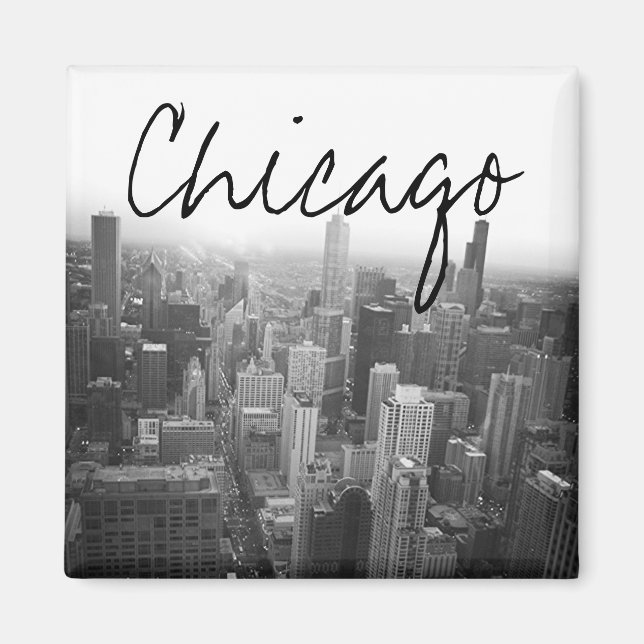 Black and White Chicago Skyline Magnet (Framsidan)