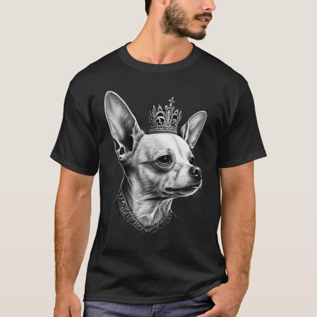 Black and White Chihuahua Dog on Crown Chihuahua 1 T Shirt (Framsida)