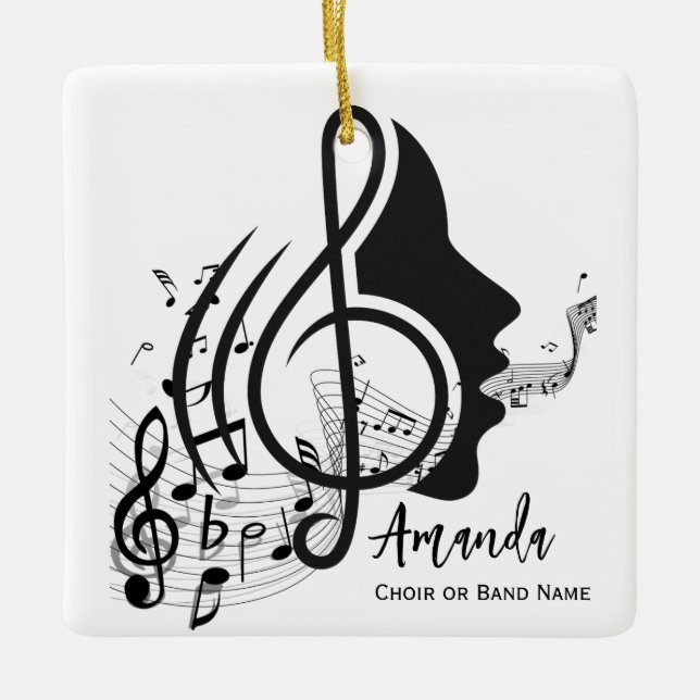 Black and White Choir Director Gift Musik noter Julgransprydnad Keramik (Framsida)