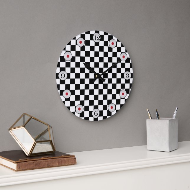 Black and White Classic Checkerboard av STaylor Stor Klocka (Kontor)