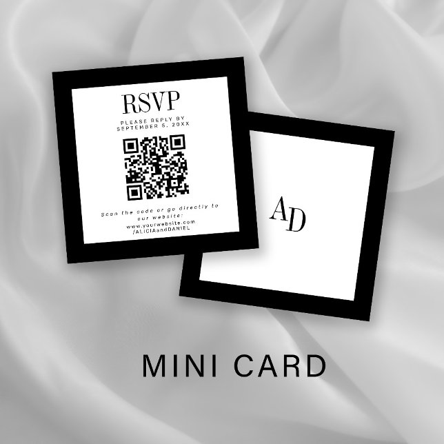 Black and white classic elegant QR RSVP wedding Tilläggskort (Skapare uppladdad)