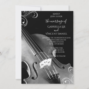 Black and White Classical Violin Bröllop Inbjudningar