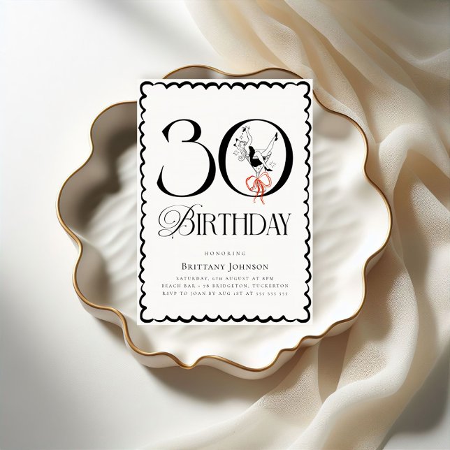 Black and White Classy Martini 30års födelsedag Inbjudningar (Skapare uppladdad)