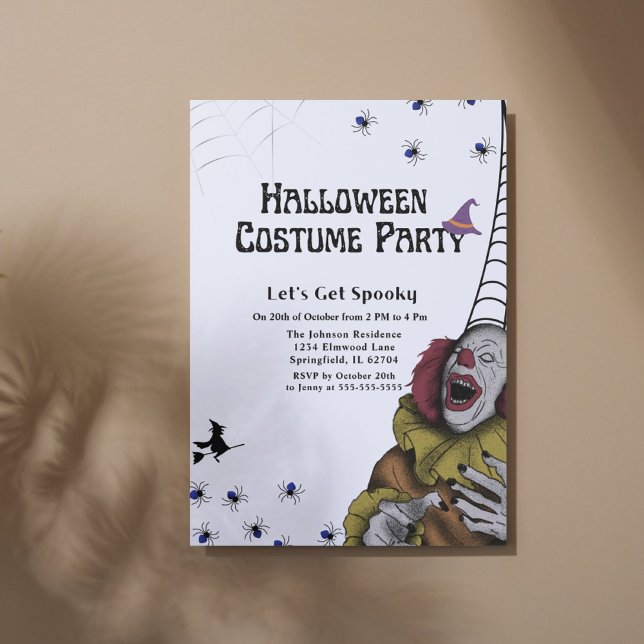Black and white Clown Costume Halloween fest Inbjudningar (Skapare uppladdad)