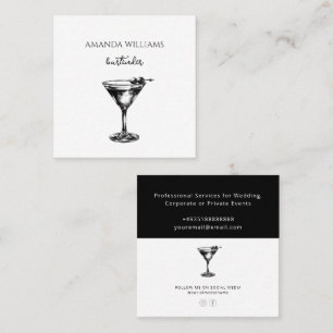 Black and White Cocktail Professionell Bartender Fyrkantigt Visitkort