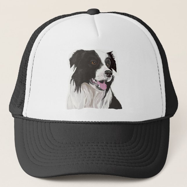Black and White Collie med Brown öga Truckerkeps (Framsida)