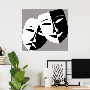 Black and White Comedy och Drama Masks Poster