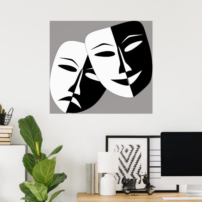 Black and White Comedy och Drama Masks Poster (Hemmakontoret)
