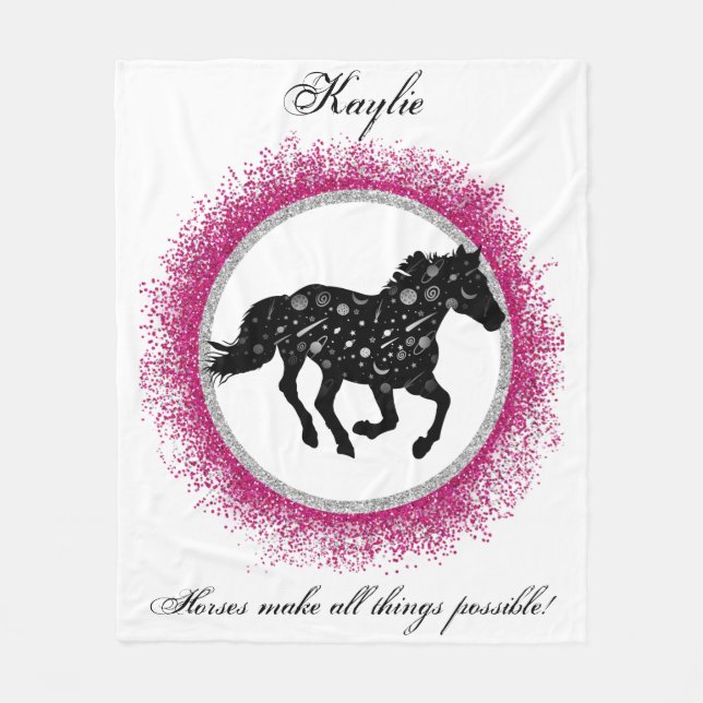 Black and White Cosmic Horse Fleecefilt (Framsidan)