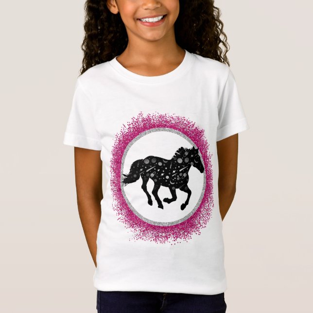 Black and White Cosmic Horse T-Shirt (Framsida)