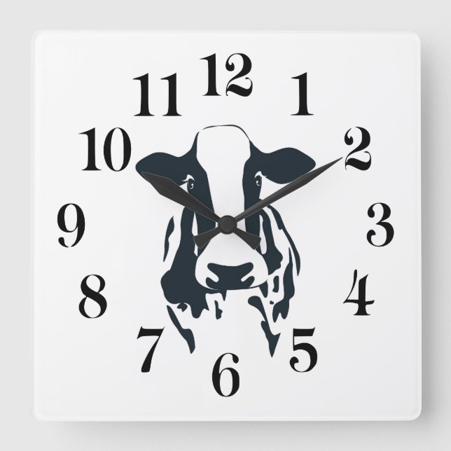 Black and White Cow Clock Fyrkantig Klocka (Framsida)