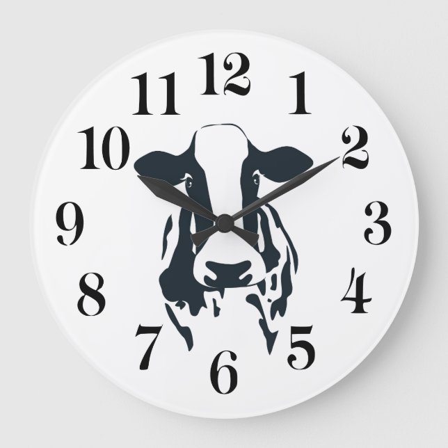 Black and White Cow Clock Stor Klocka (Framsida)