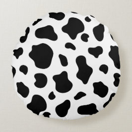 Black and White Cow Print Pillow Decorative Rund Kudde
