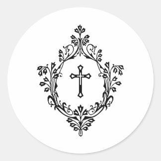 Black and White Cross in Crest Vintage Religious  Runt Klistermärke