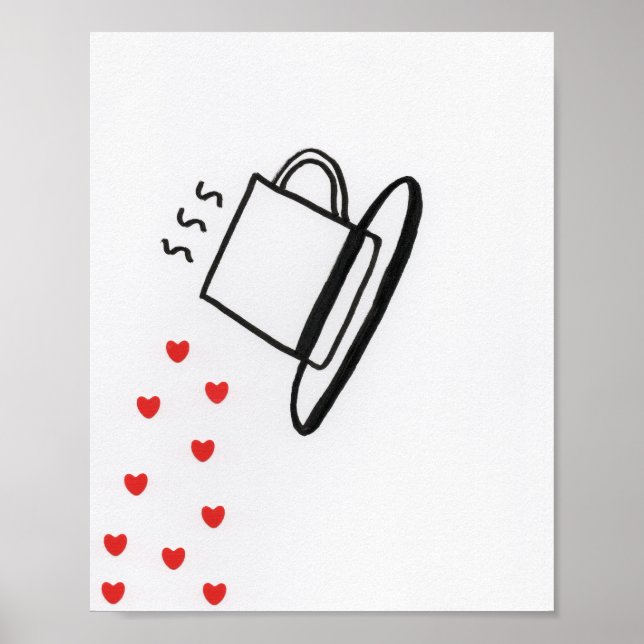 Black and White Cup with Red Hearts Pouring Poster (Framsidan)