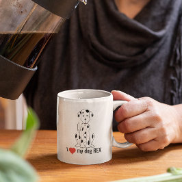 Black and White Cute Hund Red Heart Whimsical Kaffemugg
