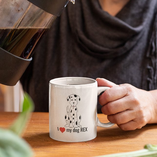 Black and White Cute Hund Red Heart Whimsical Kaffemugg (I love my dog custom personalized mug)