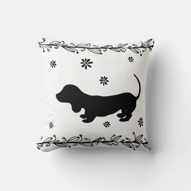 Black and White Dachshund Silhouette Dekorativ kud Kudde (Framsida)