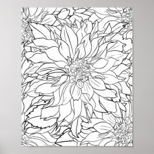Black and White Dahlia Flower Poster