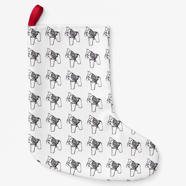 Black and White Dala Horse Liten Julstrumpa (Framsidan)