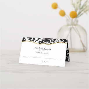 Black and White Damask Guld Trim Bröllop Placeringskort