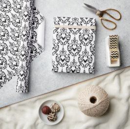Black and white Damask Halloween Fladdermus Presentpapper