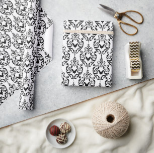 Black and white Damask Halloween Fladdermus Presentpapper