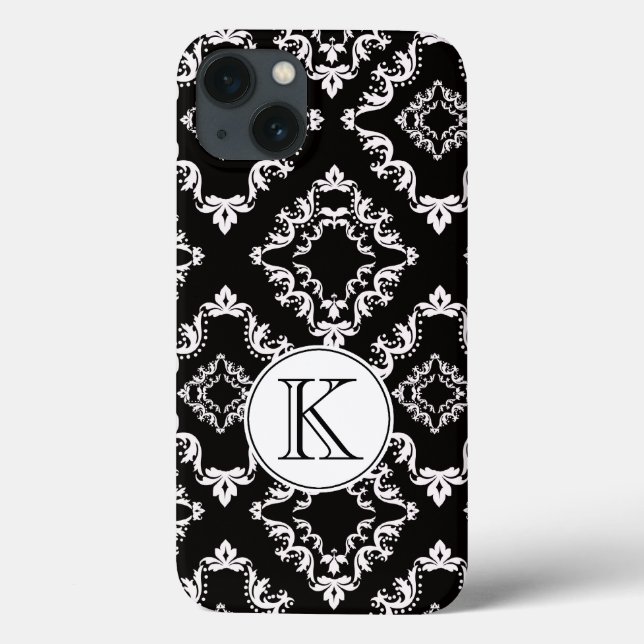 Black and White Damask Monogram (Baksida)
