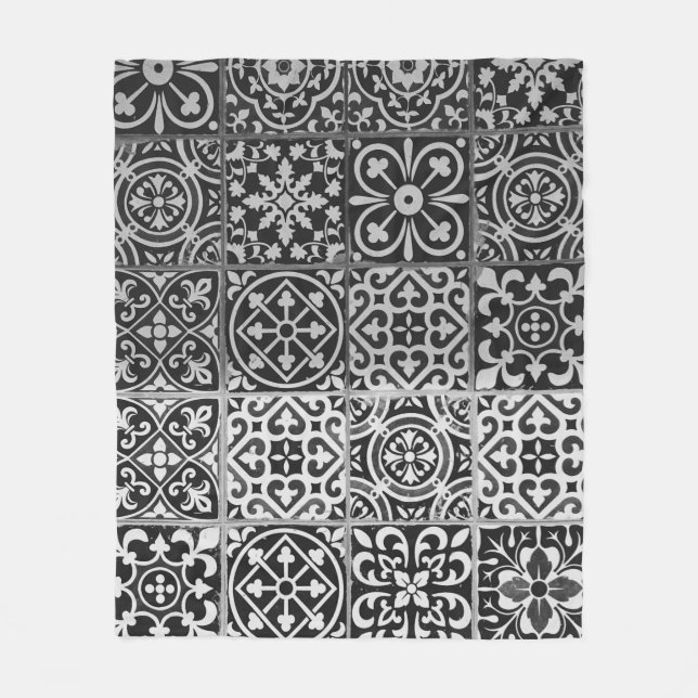 Black and white damask patterns fleecefilt (Framsidan)