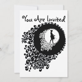 Black and White Decorative Silhouette Girl Inbjudningar