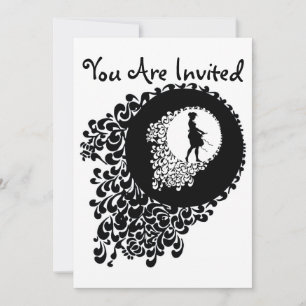 Black and White Decorative Silhouette Girl Inbjudningar