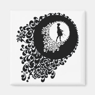 Black and White Decorative Silhouette Girl Magnet