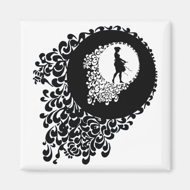 Black and White Decorative Silhouette Girl Magnet (Framsidan)
