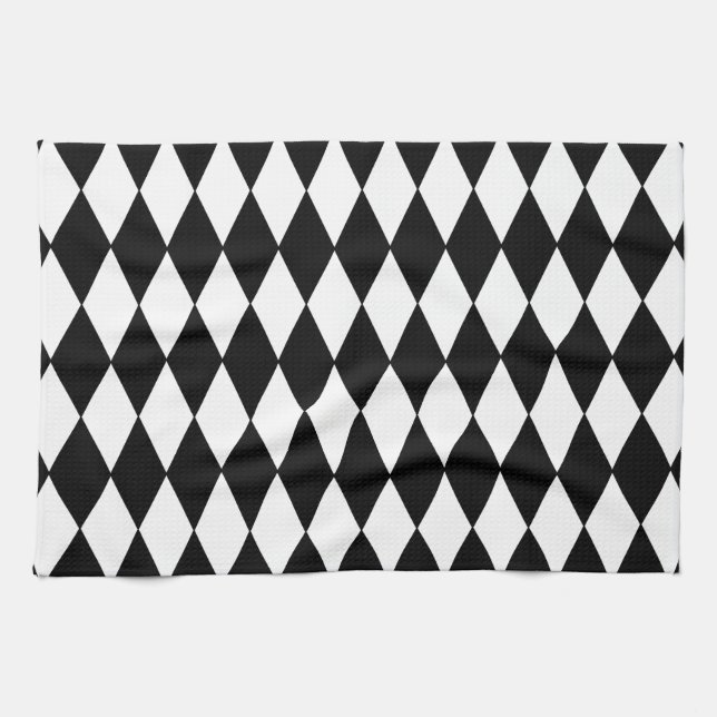 Black and White Diamond Harlequin Mönster Kökshandduk (Horisontell)