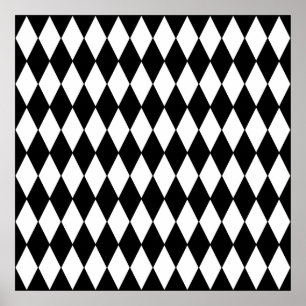 Black and White Diamond Harlequin Mönster Poster