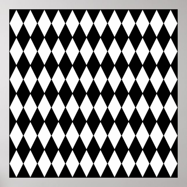 Black and White Diamond Harlequin Mönster Poster (Framsidan)