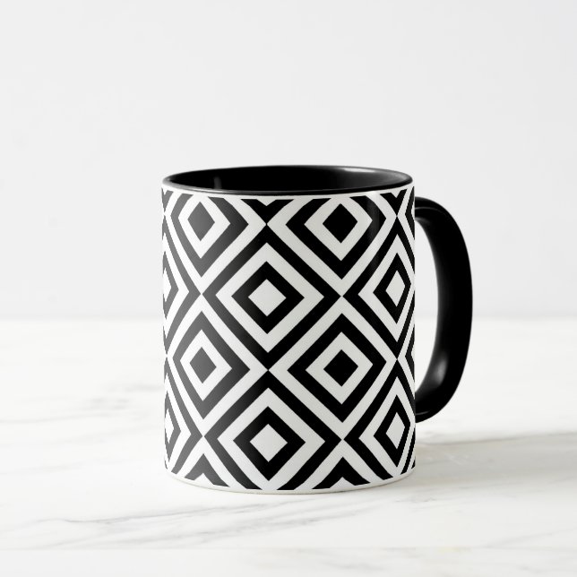 Black and white diamond pattern mugg (Framsida höger)