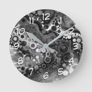 Black and White Digital Fluid Art Rund Klocka