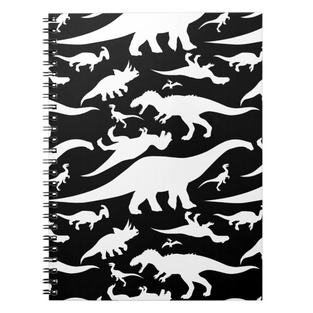 Black and White Dinosaur Mönster Anteckningsbok (Framsidan)