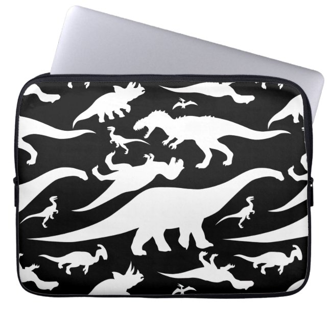 Black and White Dinosaur Mönster Laptop Sleeve (Framsidan)