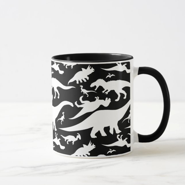 Black and White Dinosaur Mönster Mugg (Höger)