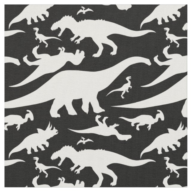 Black and White Dinosaur Mönster Tyg (Närbild)