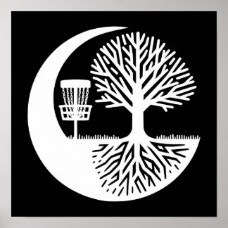Black and White Disc Golf Silhouette  Poster