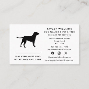 Black and White Dog Walker Pet Sitter Social Media Visitkort