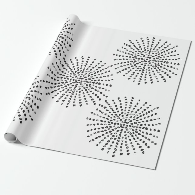 Black and White Dot Burst Mönster Gift Presentpapper (Utrullad)