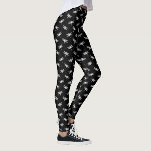 Black and White Dragonfly Mönster Leggings