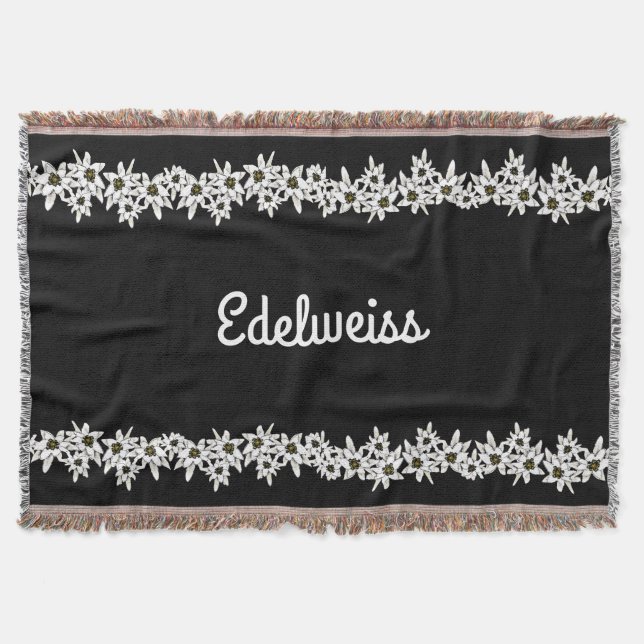 Black and White Edelweiss Throw Blanket Mysfilt (Framsidan)
